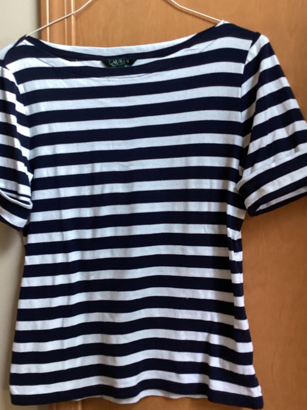 Lauren XL Navy/White Boat Neck Short Sleeve Woman’s Top